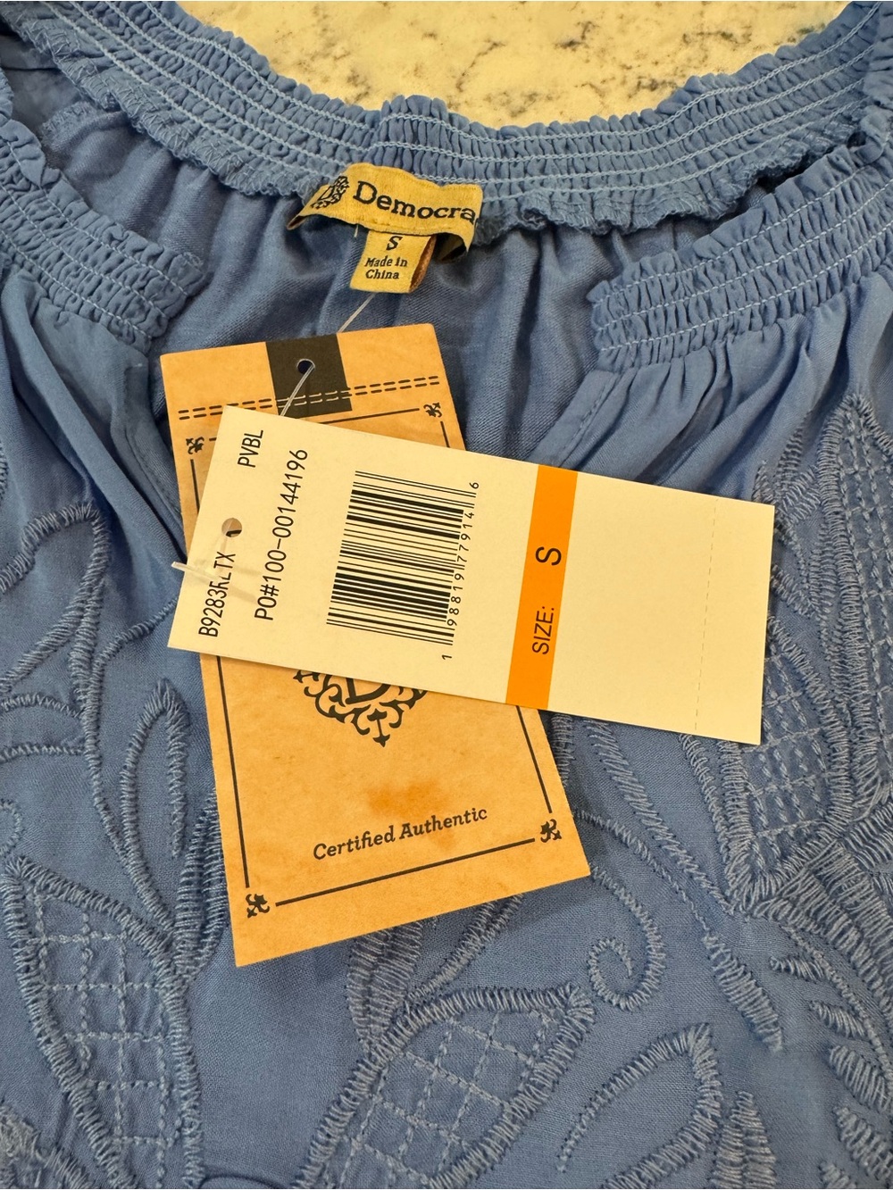 DEMOCRACY Women’s Small Blue Pullover Peasant Top. NWT - Picture 2 of 5
